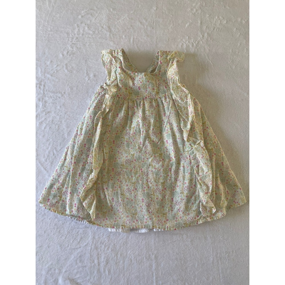 Shabby Chic Girls Size 4 Floral Bunny Print Ruffle Swiss Dot Sleeveless Dress